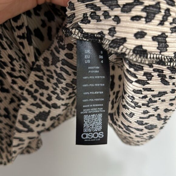 NWT ASOS Long Sleeve Animal Print Pleated Mini Shift Dress Size 4 - Picture 7 of 9